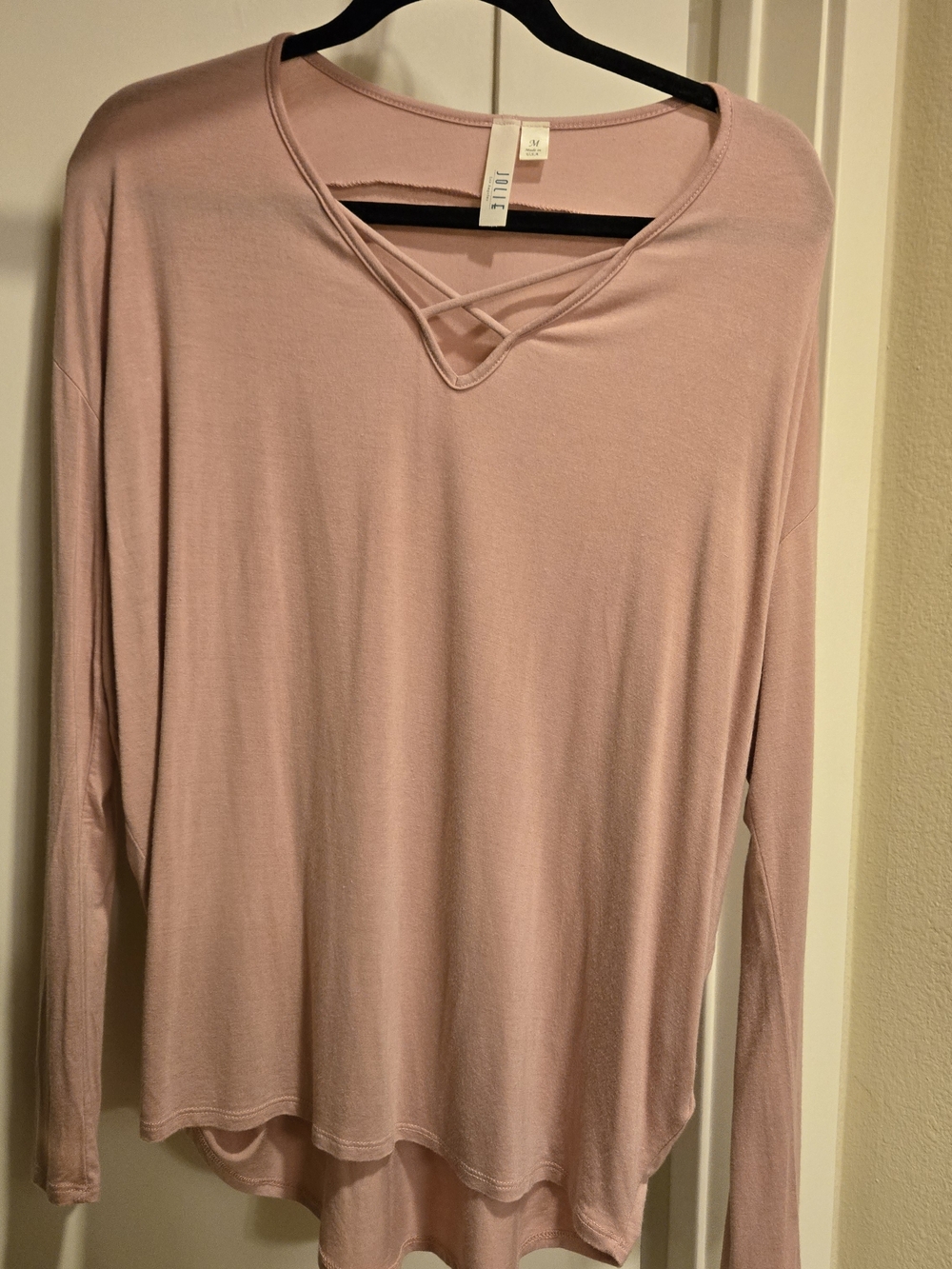 Crisscross V-Neck Long Sleeve Top - Light Pink